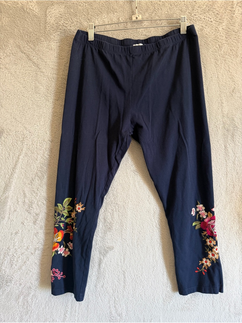 Johnny Was JWLA Navy Floral Embroidered Girls' Leggings L